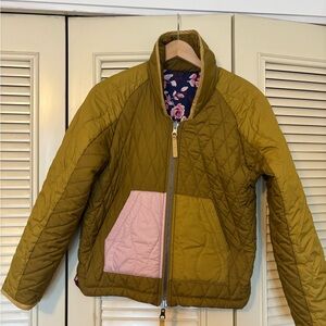 Sundance Olive Quilted Jacket reversible floral puffer Pink Pocket stuff sac. S.